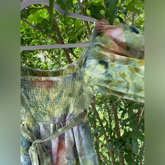 Forest Fairy: One of a Kind Ice Dyed Dress - Puff Sleeve - Tiered Skirt - Small - Picture 7 of 12